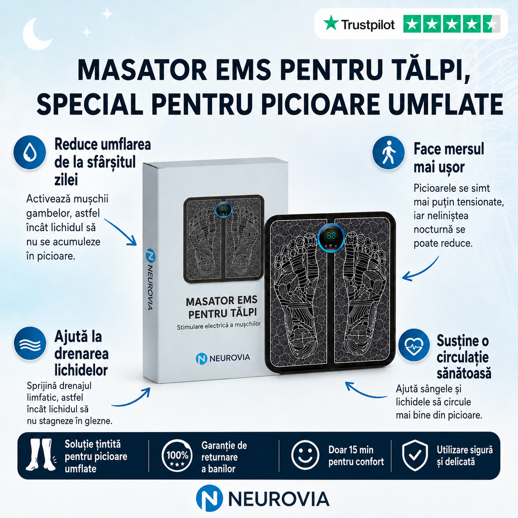 1+1 GRATIS AZI - Neurovia™ Tratament EMS pentru picioare umflate, grele sau slăbite – utilizare confortabilă acasă