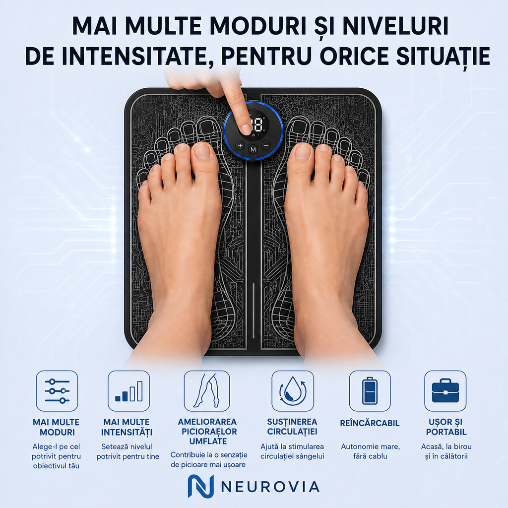 1+1 GRATIS AZI - Neurovia™ Tratament EMS pentru picioare umflate, grele sau slăbite – utilizare confortabilă acasă